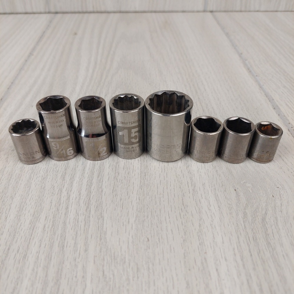 Craftsman Socket Set Mixed 8pc Silver SAE Metric 6 & 12 Point USA Made